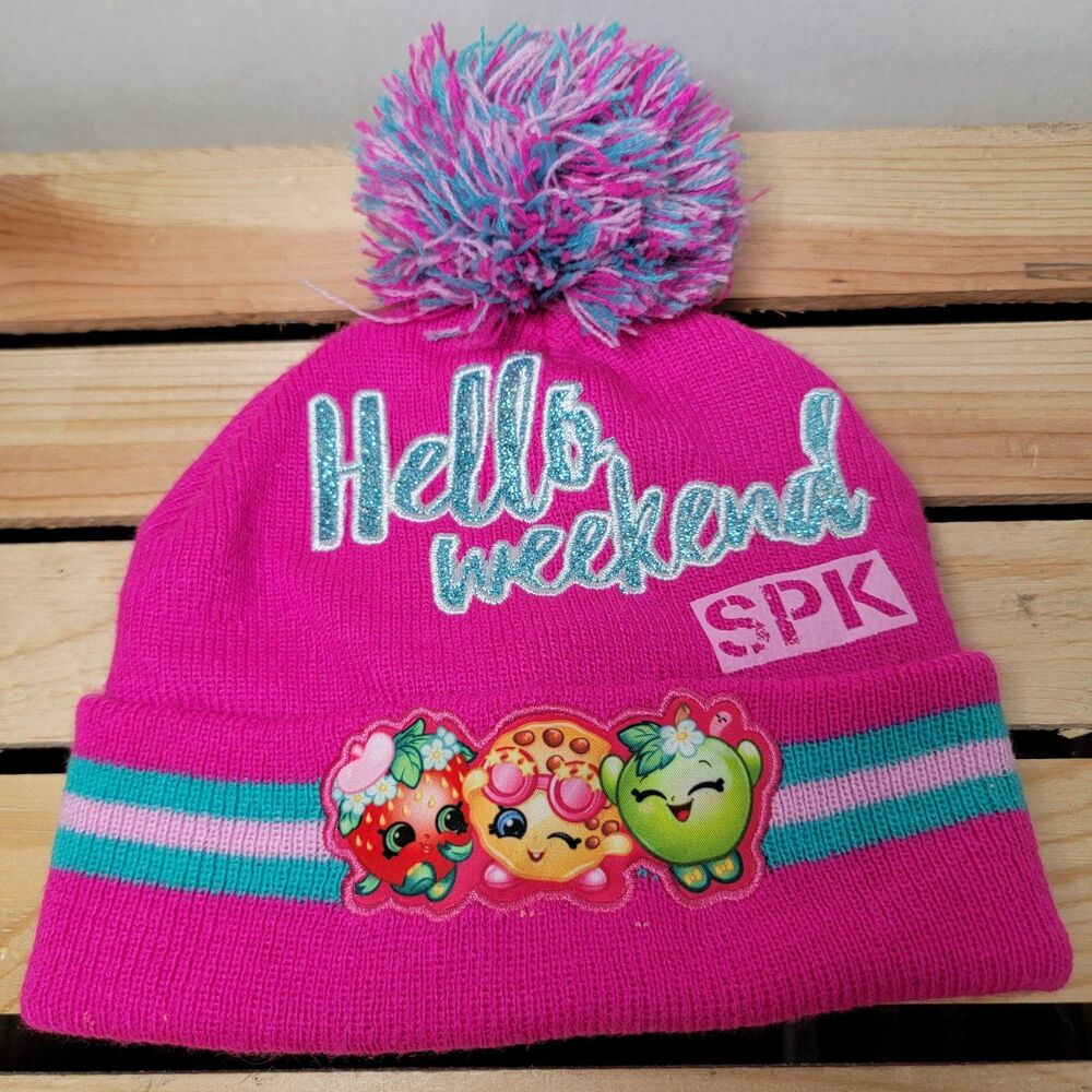 Shopkins Girls Pink Beanie w/ Pom Pom "Hello Weekend SPK"
